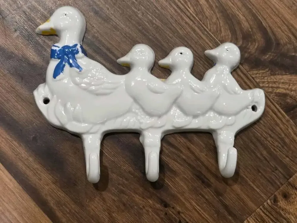 Vtg 1986 Ceramic Mother Duck Ducklings Wall Hook Coat Rack Country Farmhouse